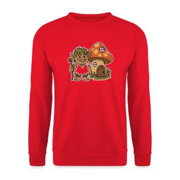 Waldtroll am Pilzhäuschen - Unisex Pullover - Rot - Vorne - Alina (178cm) & Michal (187cm)