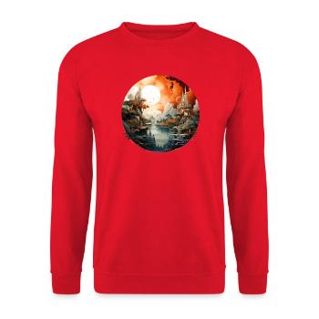Orangene Mondlandschaft Festungen - Unisex Pullover - Rot - Vorne - Alina (178cm) & Michal (187cm)