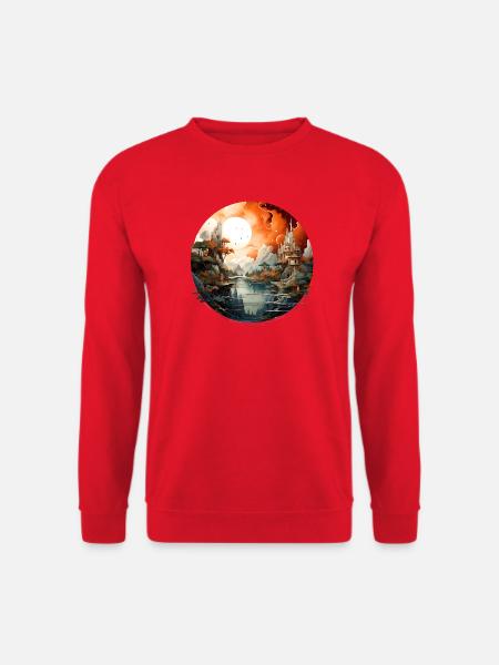 Orangene Mondlandschaft Festungen - Unisex Pullover - Rot