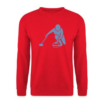 Minimalistisches Curling Silhouette Sport - Unisex Pullover - Rot - Vorne - Alina (178cm) & Michal (187cm)
