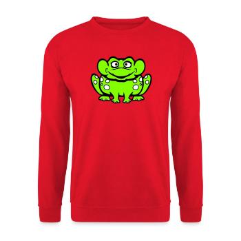 Frosch Kröte lacht lustig albern frech sitzt Comic - Unisex Pullover - Rot - Vorne - Alina (178cm) & Michal (187cm)