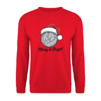 Disco Weihnachtsmann mit Merry & Bright - Unisex Pullover - Rot - Vorne - Alina (178cm) & Michal (187cm)