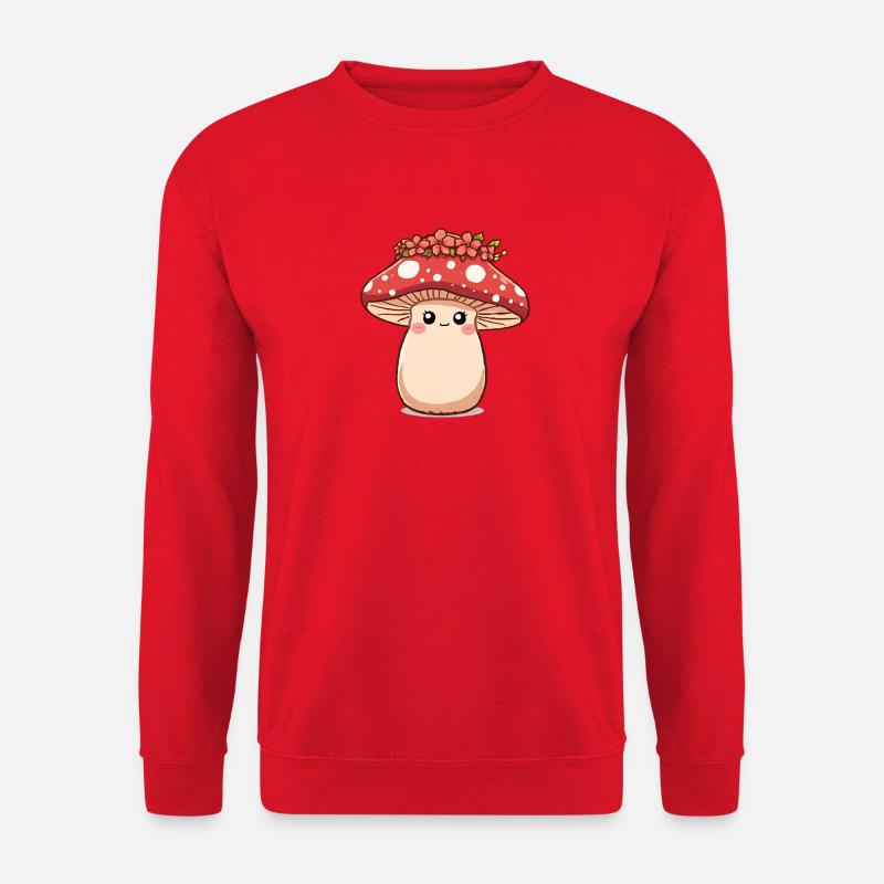 Kawaii Pilz mit Blumenkrone – Süßes Design - Unisex Pullover - Rot