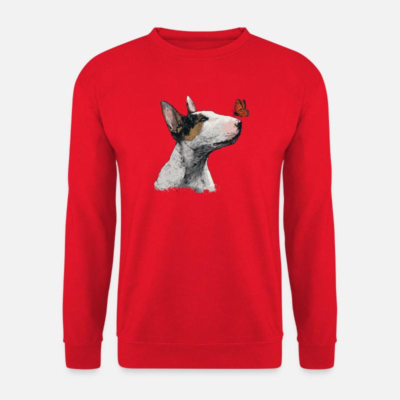 Neugieriger Bullterrier mit Schmetterling - Unisex Pullover - Rot