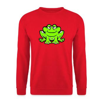 Frosch Kröte lächelt lustig sitzt Comic glücklich - Unisex Pullover - Rot - Vorne - Alina (178cm) & Michal (187cm)