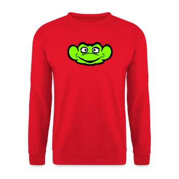 Frosch Kröte lächelt lustig Comic glücklich Cool - Unisex Pullover - Rot - Vorne - Alina (178cm) & Michal (187cm)