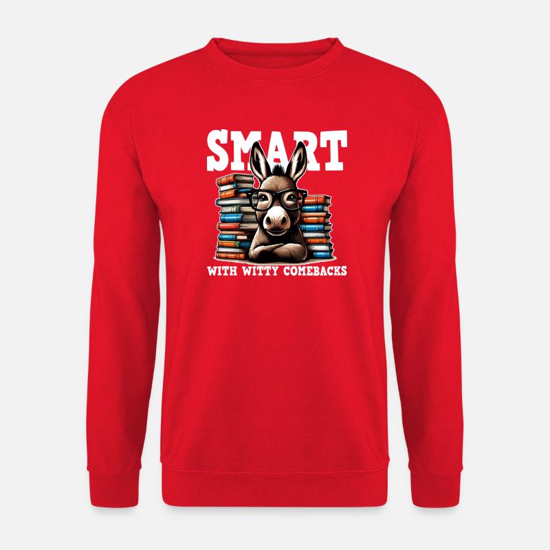 Gelehrter Esel und Stapel Bücher - Unisex Pullover - Rot