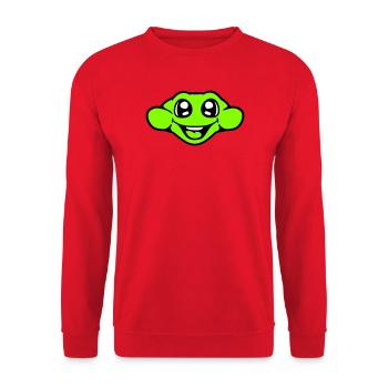 Frosch Kröte lächelt lustig Comic glücklich Cool - Unisex Pullover - Rot - Vorne - Alina (178cm) & Michal (187cm)