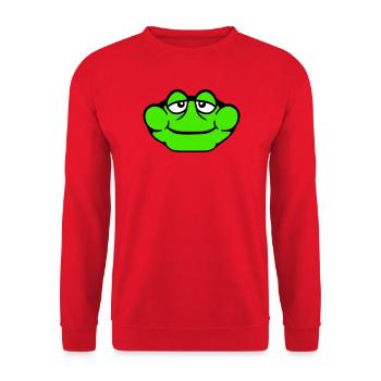Frosch Kröte lächelt lustig Comic glücklich Cool - Unisex Pullover - Rot - Vorne - Alina (178cm) & Michal (187cm)
