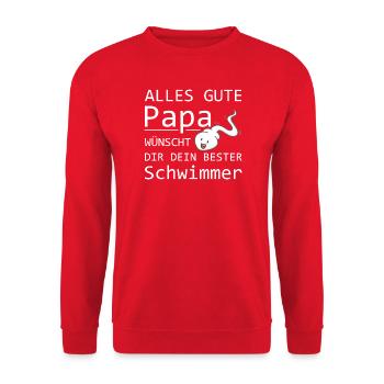 Alles Gute Papa wünscht dir dein bester Schwimmer - Unisex Pullover - Rot - Vorne - Alina (178cm) & Michal (187cm)