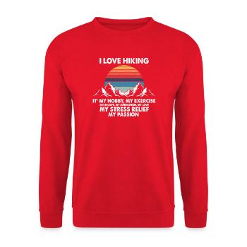 I Love Hiking Nature Therapy Passion Outdoor Life - Unisex Pullover - Rot - Vorne - Alina (178cm) & Michal (187cm)