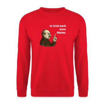 Im Schlaf macht keiner Blödsinn – Vintage Humor - Unisex Pullover - Rot - Vorne - Alina (178cm) & Michal (187cm)