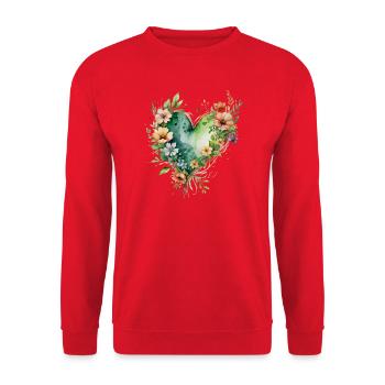 Aquarell Blumenherz - Unisex Pullover - Rot - Vorne - Alina (178cm) & Michal (187cm)