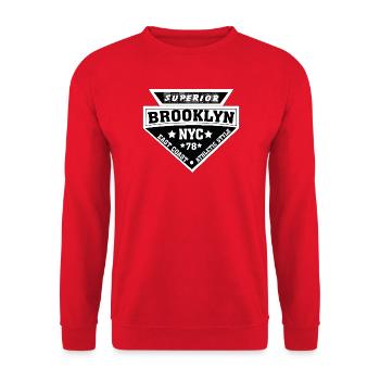 Brooklyn NYC Athletic Schild - Unisex Pullover - Rot - Vorne - Alina (178cm) & Michal (187cm)