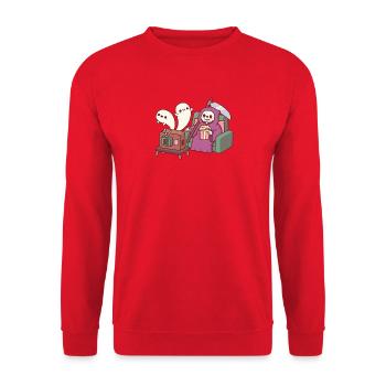 Cute Grim Reaper With Popcorn And Flying Ghosts  - Unisex Sweatshirt - red - Front - Alina (178cm) & Michal (187cm)