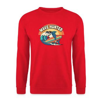 Wellenjäger Hai Surf Sonnenuntergang - Unisex Pullover - Rot - Vorne - Alina (178cm) & Michal (187cm)