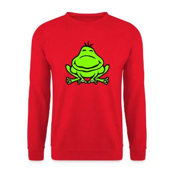 Frosch Kröte lächelt lustig Comic glücklich süß - Unisex Pullover - Rot - Vorne - Alina (178cm) & Michal (187cm)
