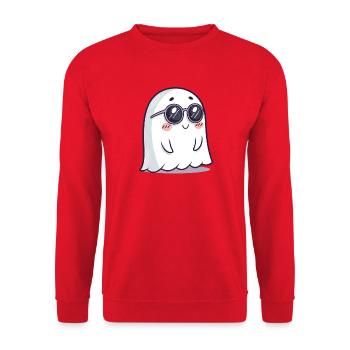 Ghost Chic Schwarze Cartoon-Brille - Unisex Pullover - Rot - Vorne - Alina (178cm) & Michal (187cm)