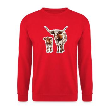 Longhorn with Calf – Western Classic - Unisex Sweatshirt - red - Front - Alina (178cm) & Michal (187cm)