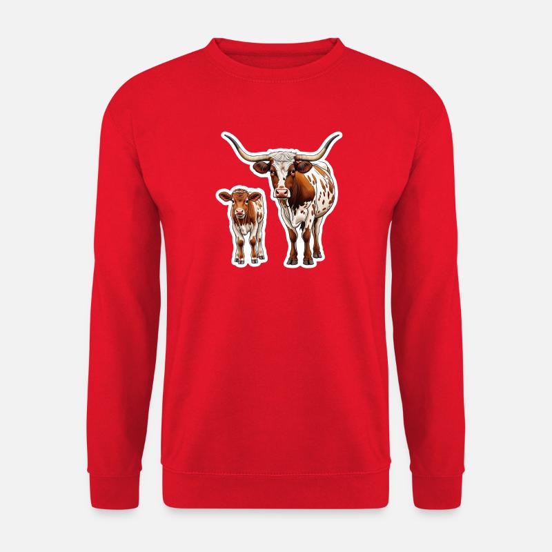 Longhorn mit Kalb – Westernklassiker  - Unisex Pullover - Rot