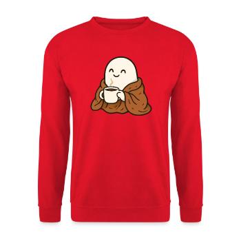 Cuddly Ghost with Coffee and Blanket - Unisex Sweatshirt - red - Front - Alina (178cm) & Michal (187cm)