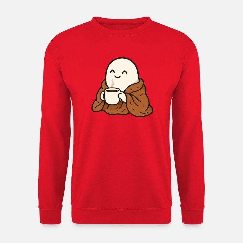 Cuddly Ghost with Coffee and Blanket - Unisex Sweatshirt - red