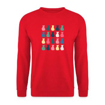 Katzenmusterin Pastellfarben – Pop-Art Design - Unisex Pullover - Rot - Vorne - Alina (178cm) & Michal (187cm)