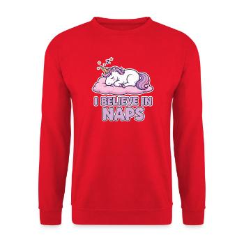 Schlafendes Einhorn auf Wolke – Naps - Unisex Pullover - Rot - Vorne - Alina (178cm) & Michal (187cm)