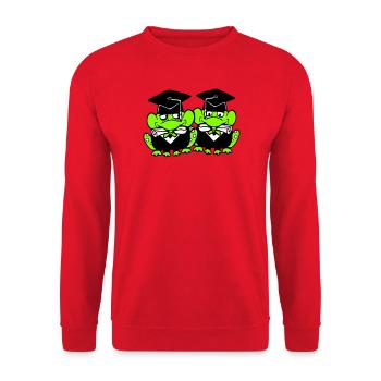 2 Frösche Schulabschluss Abitur bestanden College - Unisex Pullover - Rot - Vorne - Alina (178cm) & Michal (187cm)