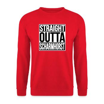 STRAIGHT OUTTA SCHARMHORST - Unisex Pullover - Rot - Vorne - Alina (178cm) & Michal (187cm)