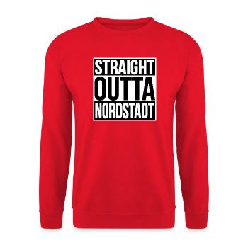 Straight Outta DORTMUND Nordstadt - Unisex Pullover - Rot - Vorne - Alina (178cm) & Michal (187cm)