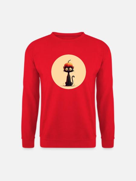 Katz mit Kürbis auf dem Kopf - Unisex Pullover - Rot