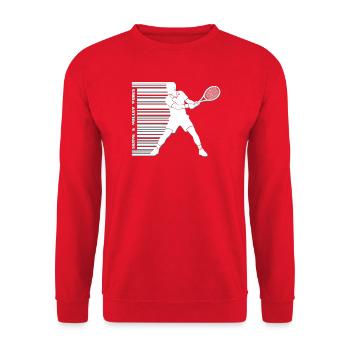 Tennis Glitch Barcode Hoodie Shirt - Unisex Pullover - Rot - Vorne - Alina (178cm) & Michal (187cm)