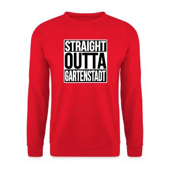 STRAIGHT OUTTA GARDEN CITY - Unisex Sweatshirt - red - Front - Alina (178cm) & Michal (187cm)