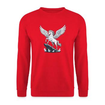 Weißer Pegasus auf Kristallfelsen - Unisex Pullover - Rot - Vorne - Alina (178cm) & Michal (187cm)