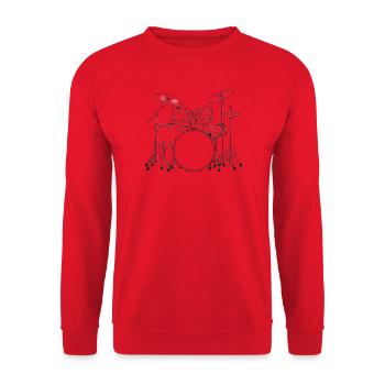 Schwarzweiß Drumset Skizze - Unisex Pullover - Rot - Vorne - Alina (178cm) & Michal (187cm)