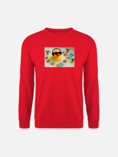 Quietscheente im Bad mit Kopfhörern - Unisex Pullover - Rot