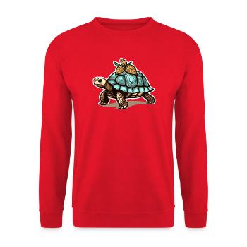Turtle with blue shell & leaves - Unisex Sweatshirt - red - Front - Alina (178cm) & Michal (187cm)