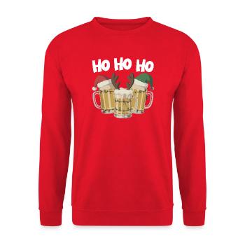Weihnachtsbier Trio mit Lichtern Ho Ho Ho Bier - Unisex Pullover - Rot - Vorne - Alina (178cm) & Michal (187cm)