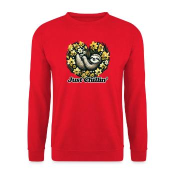 Just Chill Sloth in Daffodil Heart - Unisex Sweatshirt - red - Front - Alina (178cm) & Michal (187cm)