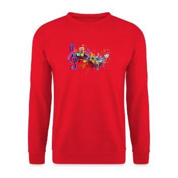 Farbenzauber Melodien Motenschlüssel Illustration - Unisex Pullover - Rot - Vorne - Alina (178cm) & Michal (187cm)