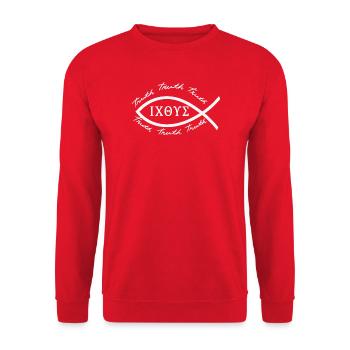 Jesus Fish - Unisex Pullover - Rot - Vorne - Alina (178cm) & Michal (187cm)
