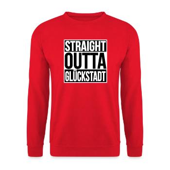 Straight Outta Glückstadt - Unisex Pullover - Rot - Vorne - Alina (178cm) & Michal (187cm)