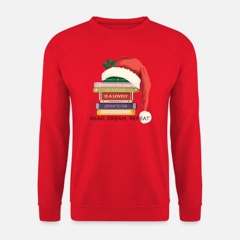 Book Stack with Christmas hat - Unisex Sweatshirt - red
