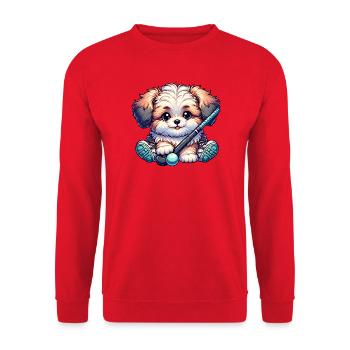 Cute dog with field hockey stick and ball - Unisex Sweatshirt - red - Front - Alina (178cm) & Michal (187cm)
