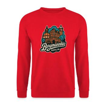 Bergmannkiez Kreuzberg Retro Stil Illustration - Unisex Pullover - Rot - Vorne - Alina (178cm) & Michal (187cm)