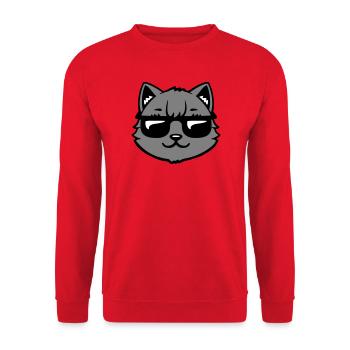 Katze Graue Sonnenbrille Cool Lässig Style Blick - Unisex Pullover - Rot - Vorne - Alina (178cm) & Michal (187cm)