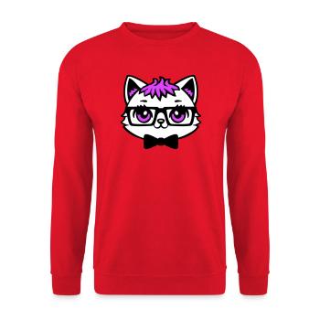 Chat Nerd Nerd Lunettes Noeud papillon Cheveux roses Geek - Sweat-shirt Unisexe - rouge - Devant - Alina (178cm) & Michal (187cm)