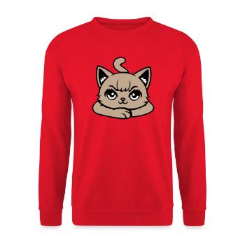 Cat, Grim, Angry, Eye, Crossed, Paws, Naughty - Unisex Sweatshirt - red - Front - Alina (178cm) & Michal (187cm)