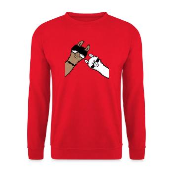 2 Coole Lamas Sonnenbrillen Lustige Nerd Freunde - Unisex Pullover - Rot - Vorne - Alina (178cm) & Michal (187cm)